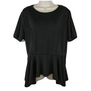 Shein Peplum Pullover Top Shirt Women Size 3XL Black Short Sleeve Sharkbite Hem
